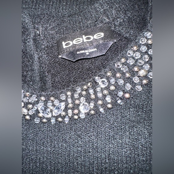 Bebe | Black Sweater with Embellished Jeweled Beaded Collar Neckline Size Medium - Picture 8 of 16